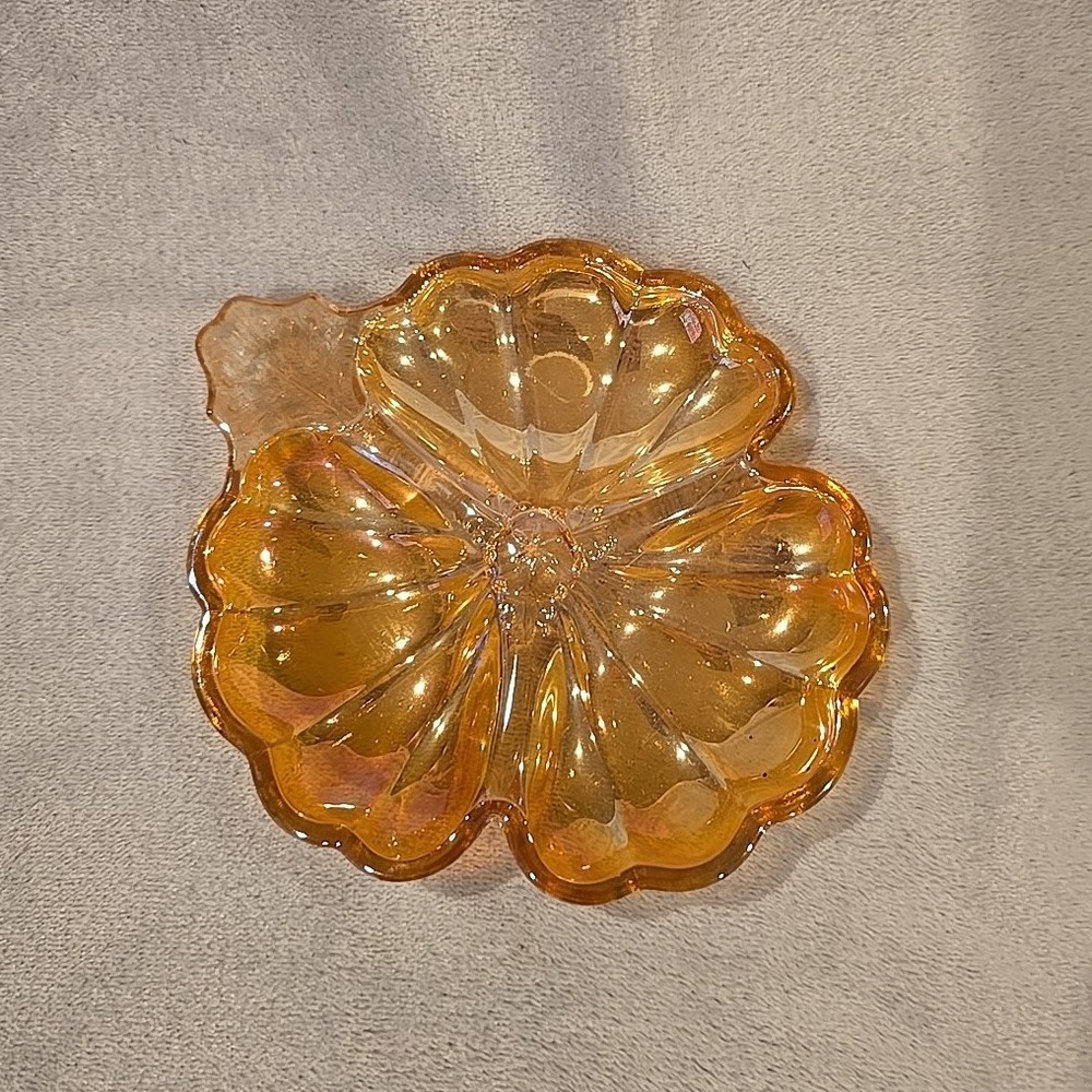 Vintage Marigold Carnival Glass Candy Dish, Hibiscus~ Jeannette Glass‎ Company